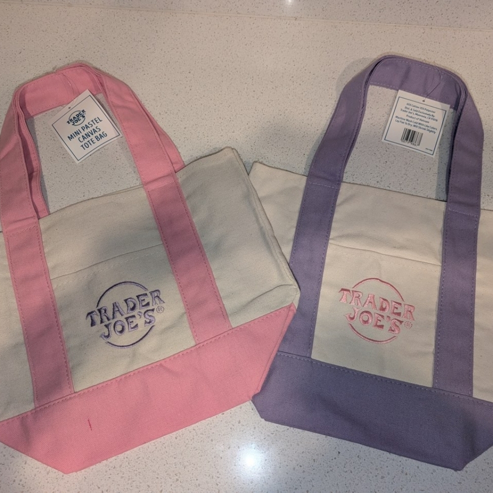 Trader Joe's Pink and Purple MINI Tote Bags- Set Of 2